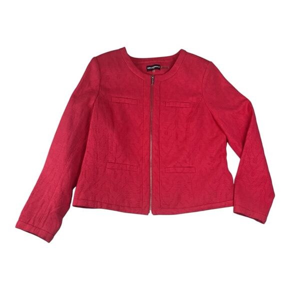 Karl Lagerfeld women's size 16 Jacquard jacket pink blazer business 1x cropped - Picture 1 of 11